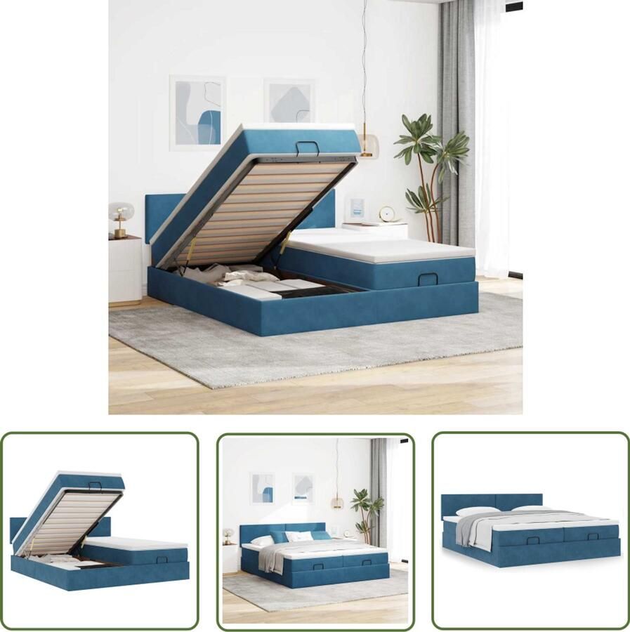 VidaXL Ottoman bed met matrassen 200x200cm fluweel donkerblauw Ottoman Bed Boxspring Bed Zwevende Bed Slaapcomfort Luxe Bed