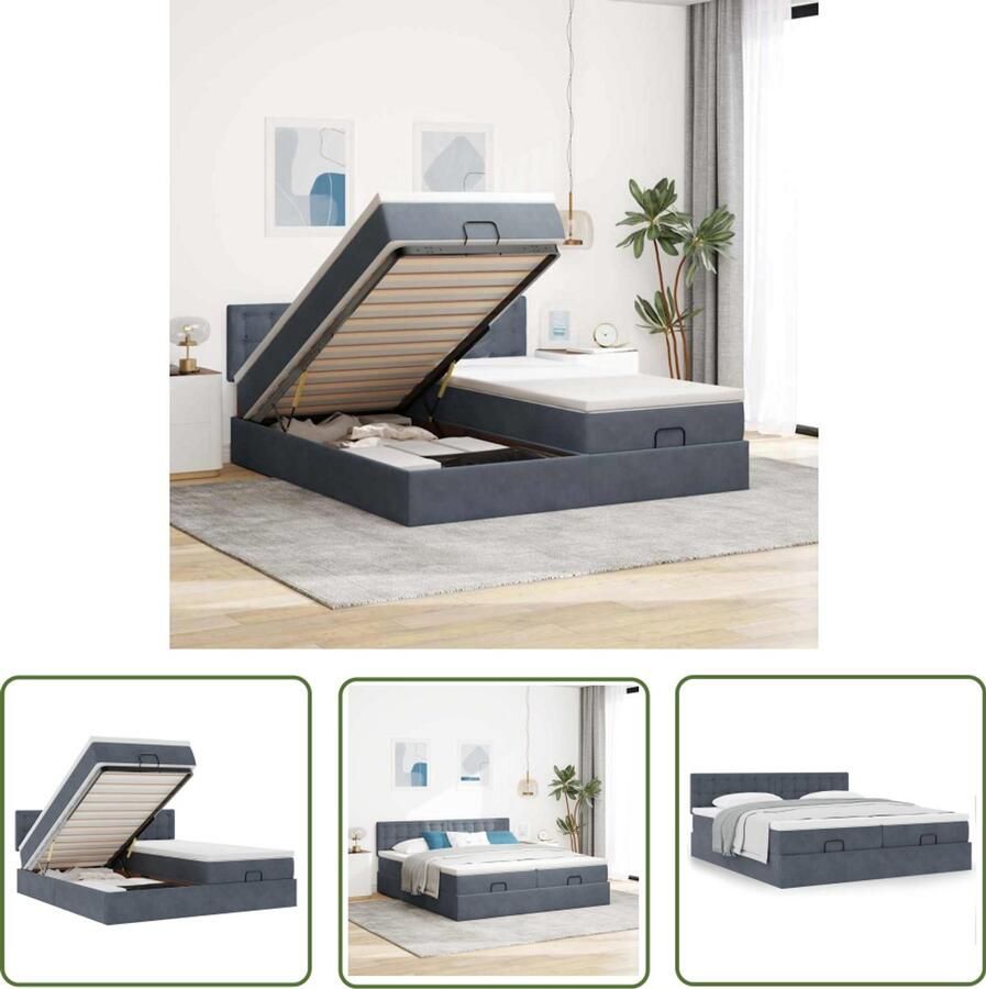 VidaXL Boxspring Bed Ottoman Bed Ottoman bed met matrassen 200x200cm fluweel donkergrijs Slaapcomfort Fluweel Bed Zwevende Bedbank
