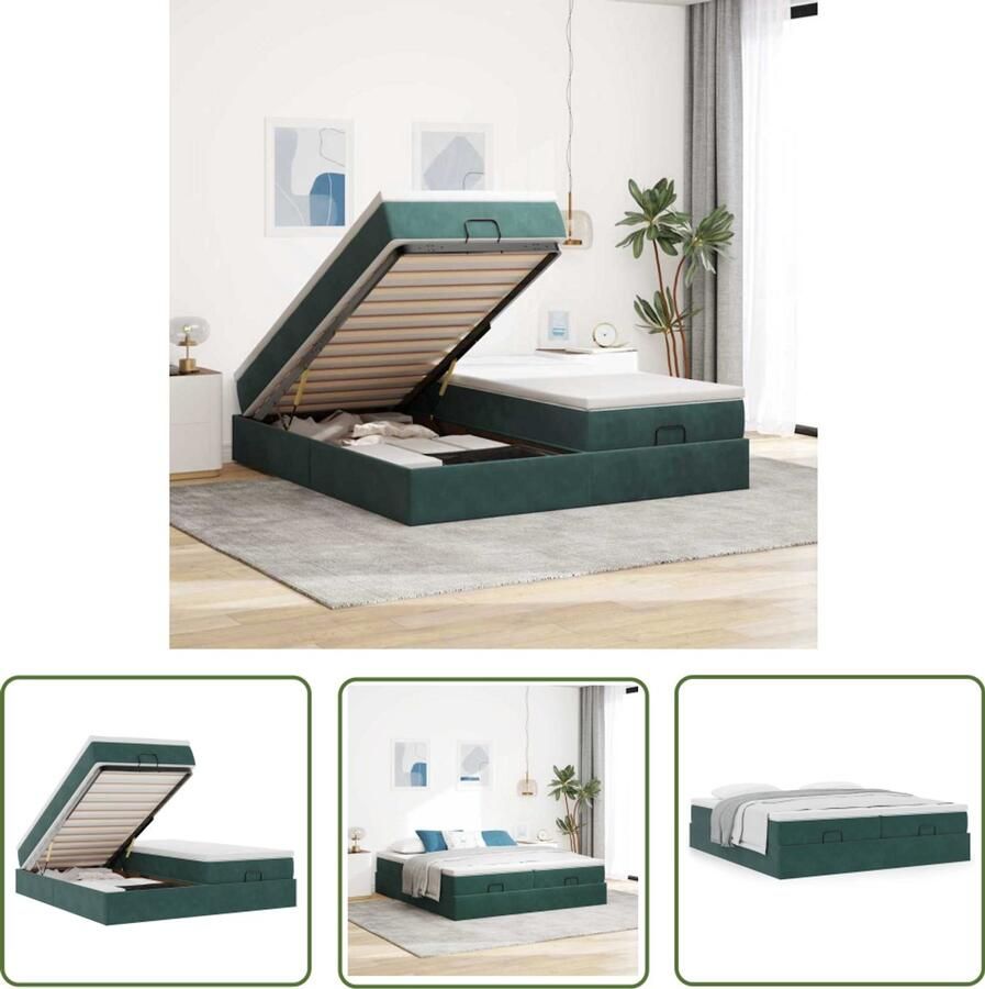 VidaXL Boxspring Bed Ottoman Bed Ottoman bed met matrassen 200x200cm fluweel donkergroen Velvet Bed Slaapcomfort Slaapkamersdecoratie
