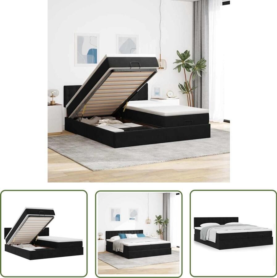 VidaXL Boxspring Bed Ottoman Bed Ottoman bed met matrassen 200x200cm fluweel zwart Slaapcomfort Slaapbank Opslagmogelijkheid