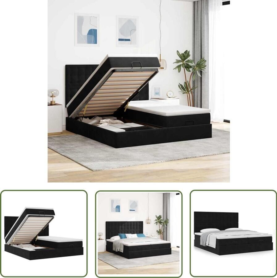 VidaXL Boxspring Bed Ottoman Bed Ottoman bed met matrassen 200x200cm fluweel zwart Tweepersoonsbed Fluweel Bed Zwarte Bed