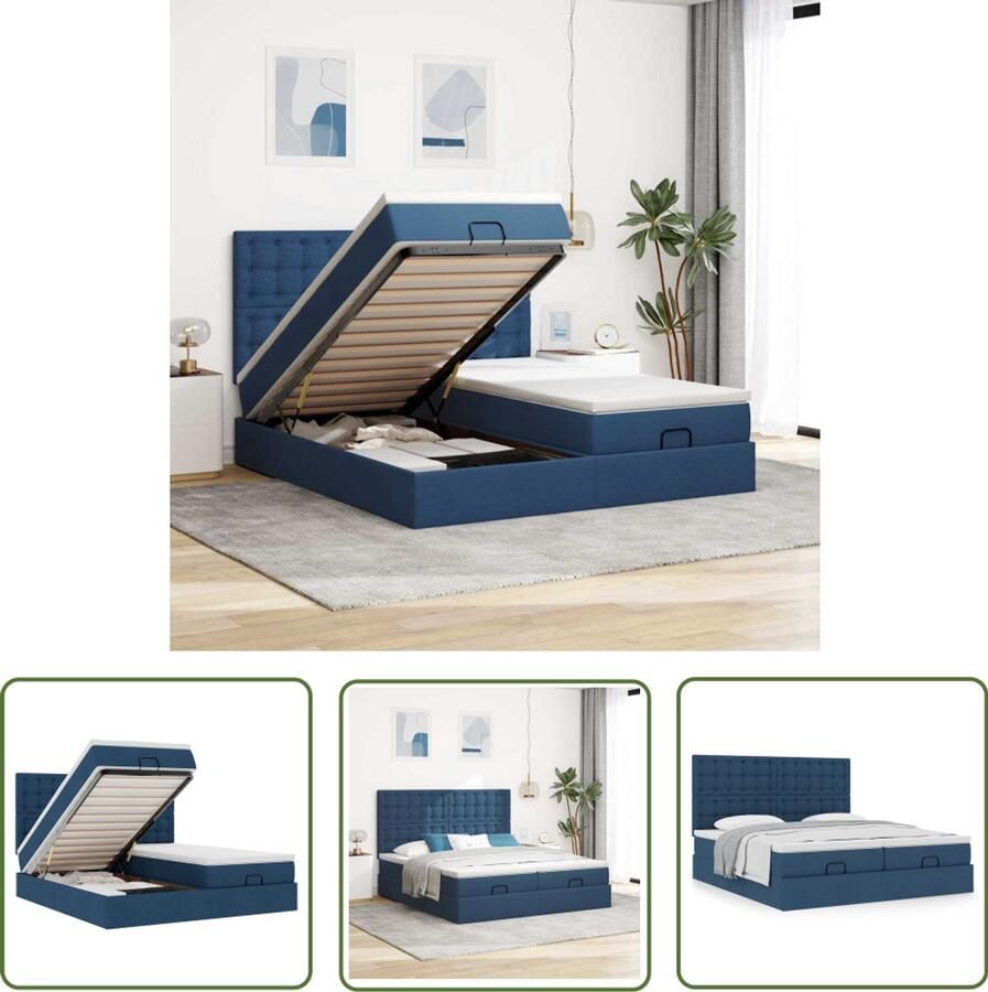 VidaXL Ottoman bed met matrassen 200x200cm stof blauw Ottoman Bed Boxspring Bed Slaapcomfort Opbergruimte Matras