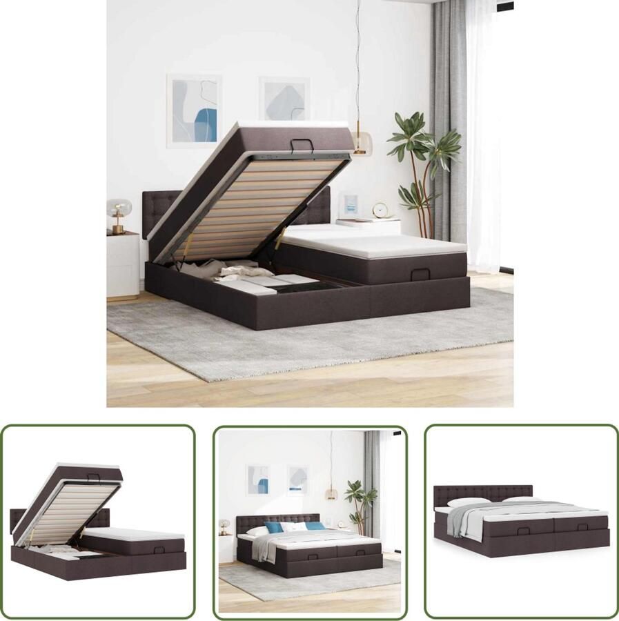 VidaXL Boxspring Bed Ottoman Bed Ottoman bed met matrassen 200x200cm stof donkerbruin Slaapcomfort Slaapsysteem Opbergmogelijkheid