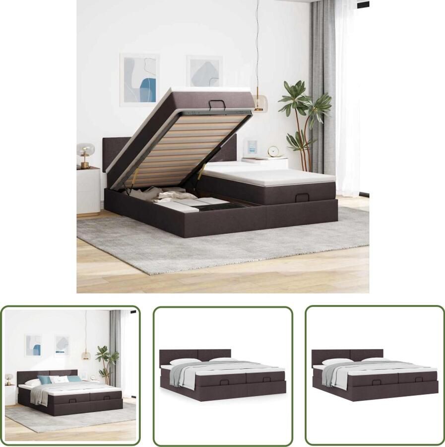 VidaXL Ottoman bed met matrassen 200x200cm stof donkerbruin Ottoman Bed Boxspring Bed Slaapcomfort Opbergruimte Zwevende Bodem