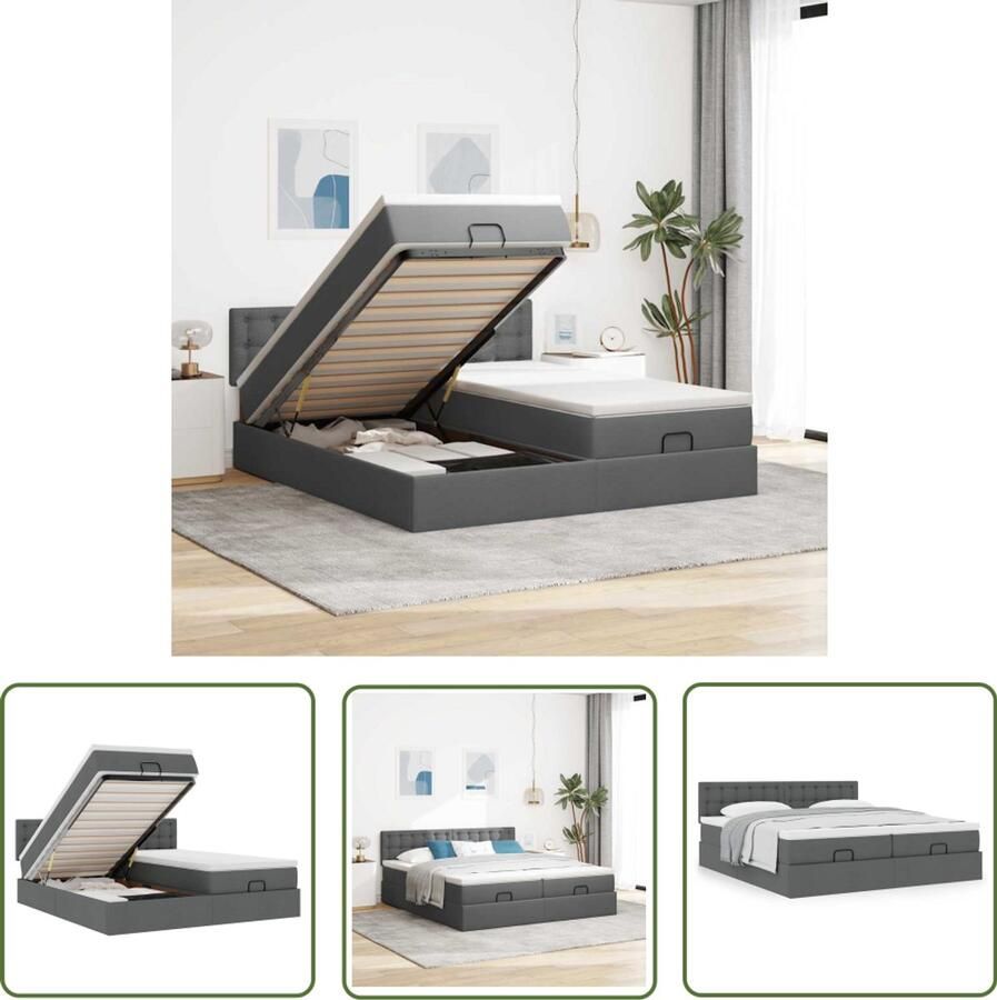 VidaXL Boxspring Bed Ottoman Bed Ottoman bed met matrassen 200x200cm stof donkergrijs Slaapcomfort Slaapsysteem Opbergmogelijkheid