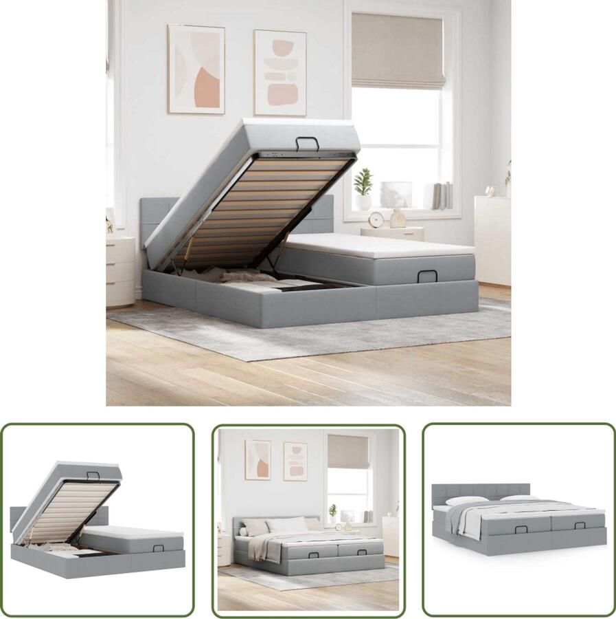 VidaXL Boxspring Bed Ottoman Bed Ottoman bed met matrassen 200x200cm stof lichtgrijs Slaapbank Opslagruimte Bed Comfortabel Bed