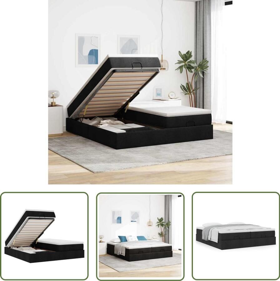 VidaXL Boxspring Bed Ottoman Bed Ottoman bed met matrassen 200x200cm stof zwart Slaapcomfort Slaapsysteem Opbergmogelijkheid