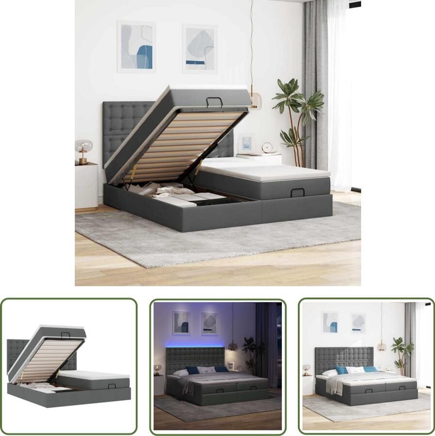 VidaXL Ottoman bed met matrassen en LED's 160x200cm stof donkergrijs Ottoman Bed Boxspring Bed Slaapcomfort Led Lampen Opbergruimte