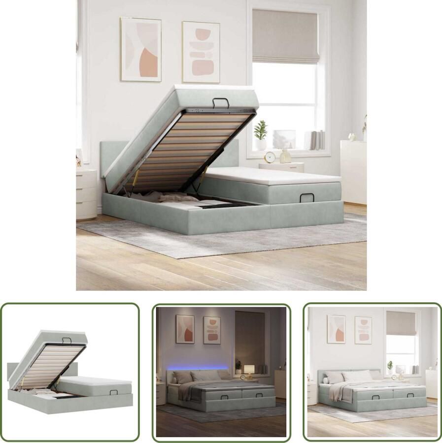 VidaXL Boxspring Bed Ottoman Bed Ottoman bed met matrassen en LED's 180x200cm fluweel lichtgrijs Velvet Bed Led Bed Opbergbed
