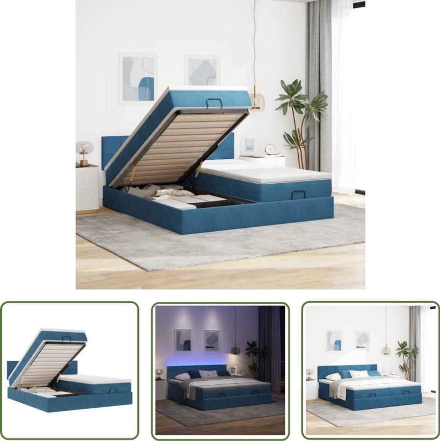 VidaXL Boxspring Bed Ottoman Bed Ottoman bed met matrassen en LED's 180x200cm fluweel Velvet Bed Slaapcomfort Led Verlichting