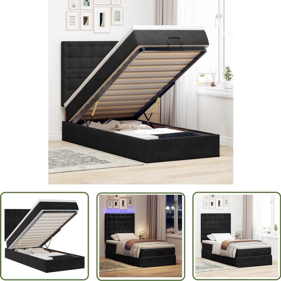 VidaXL Ottoman bed met matrassen en LED's 90x190cm fluweel zwart Ottoman Bed Boxspring Bed Tweepersoonsbed Led Lamp Slaapcomfort