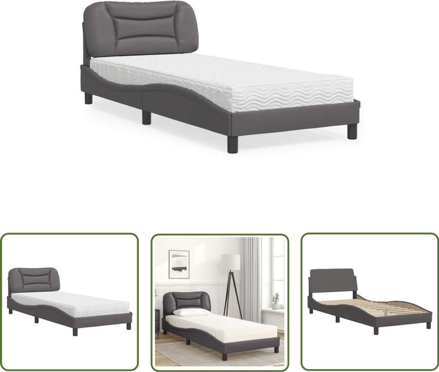 VidaXL Boxspring Bed Slaapcomfort Bed met matras Hvar kunstleer grijs 90x200 cm Tweepersoonsbed Design Bed Modern Bed