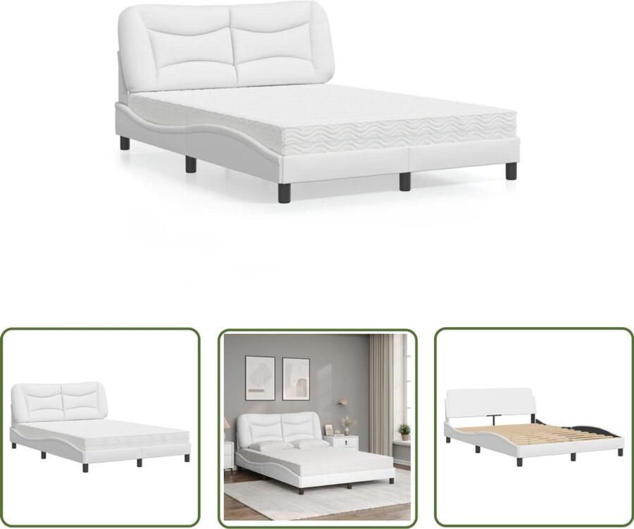 VidaXL Boxspring Bed Slaapcomfort Bed met matras Hvar kunstleer wit 140x200 cm Tweepersoonsbed Bed Frame King Size Bed