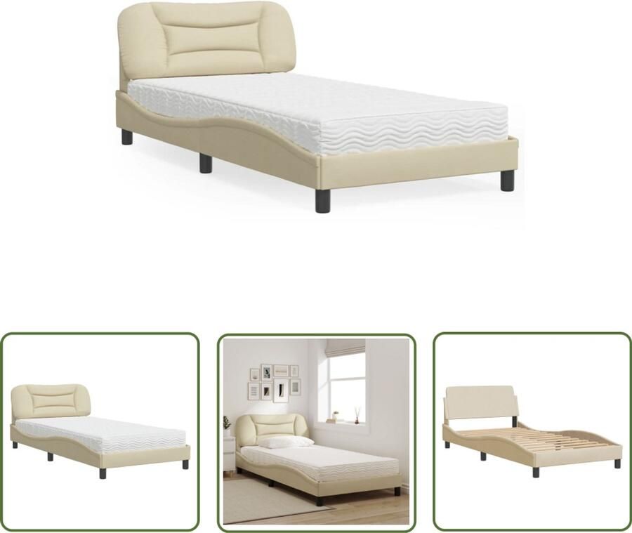 VidaXL Boxspring Bed Slaapcomfort Bed met matras Hvar stof crèmekleurig 100x200 cm Tweepersoonsbed Creme Kleurige Bedden Stof Bed Frame