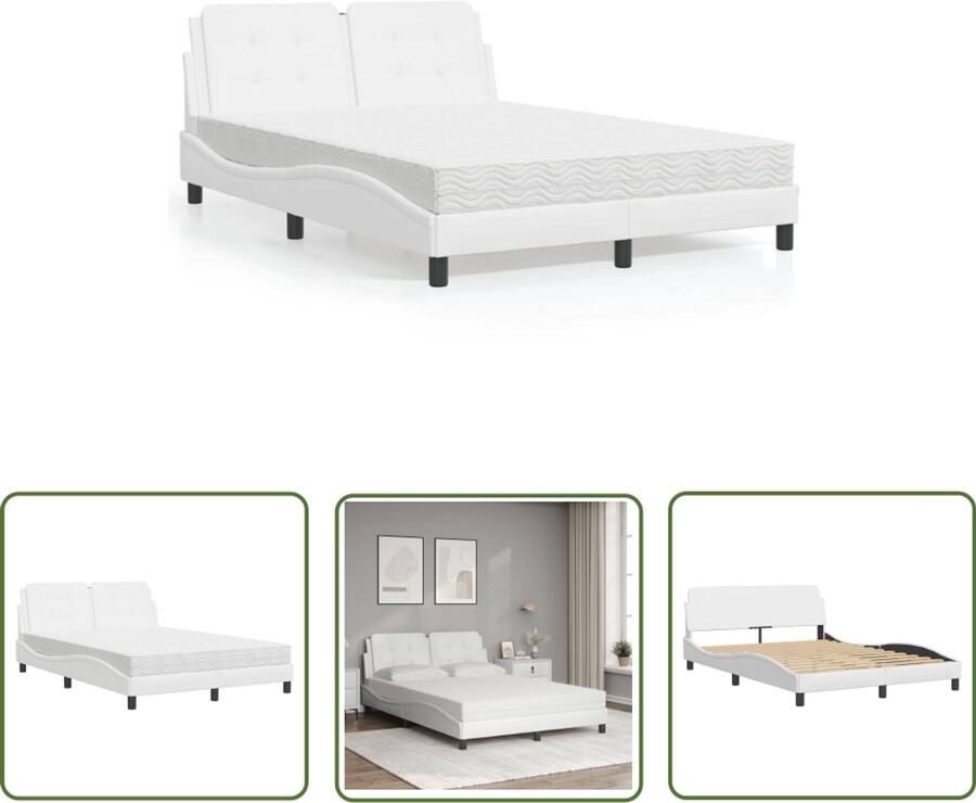 VidaXL Boxspring Bed Slaapcomfort Bedframe zonder matras Zadar kunstleer wit 120x200 cm Tweepersoonsbed Kunstleder Bed Modern Bed