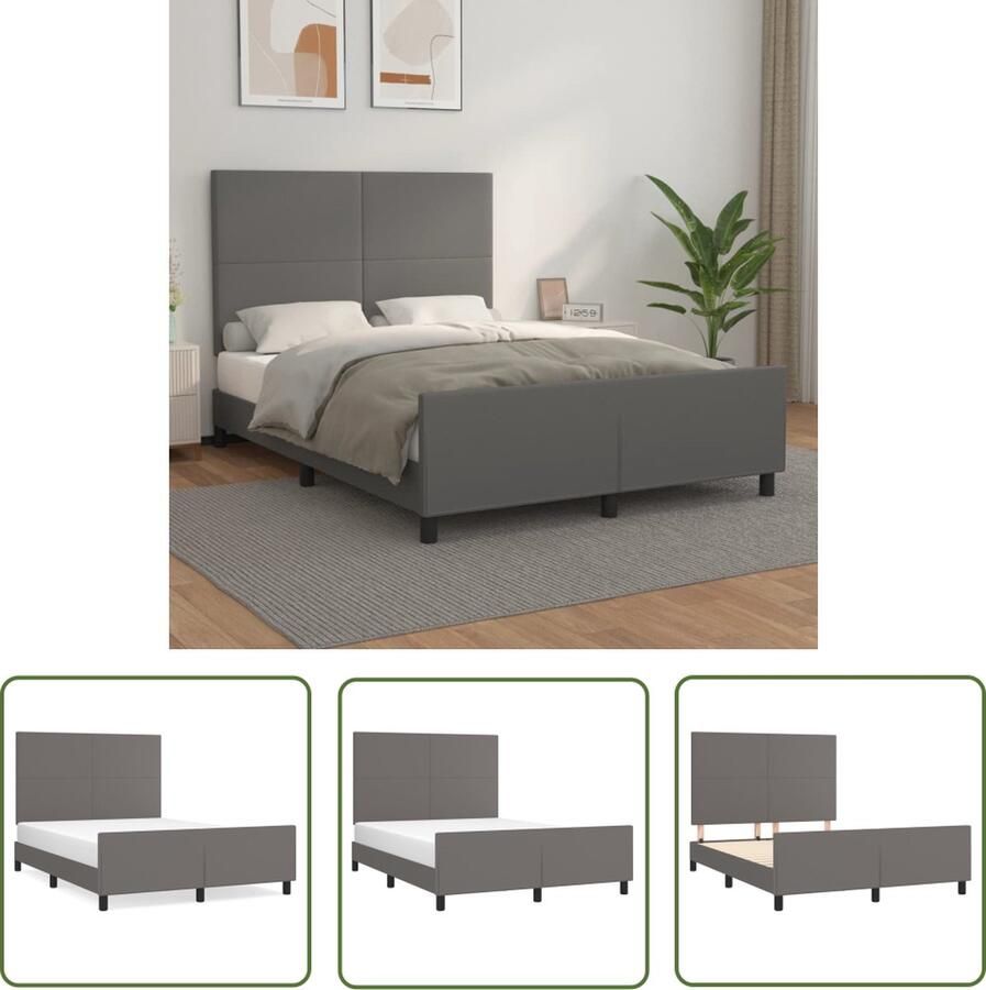 The Living Store Bedframe Grijs 193x146x118 128 cm Verstelbaar hoofdeinde Duurzaam kunstleer Stabiele poten Multiplex lattenbodem Comfortabele ondersteuning Matras apart verkrijgbaar