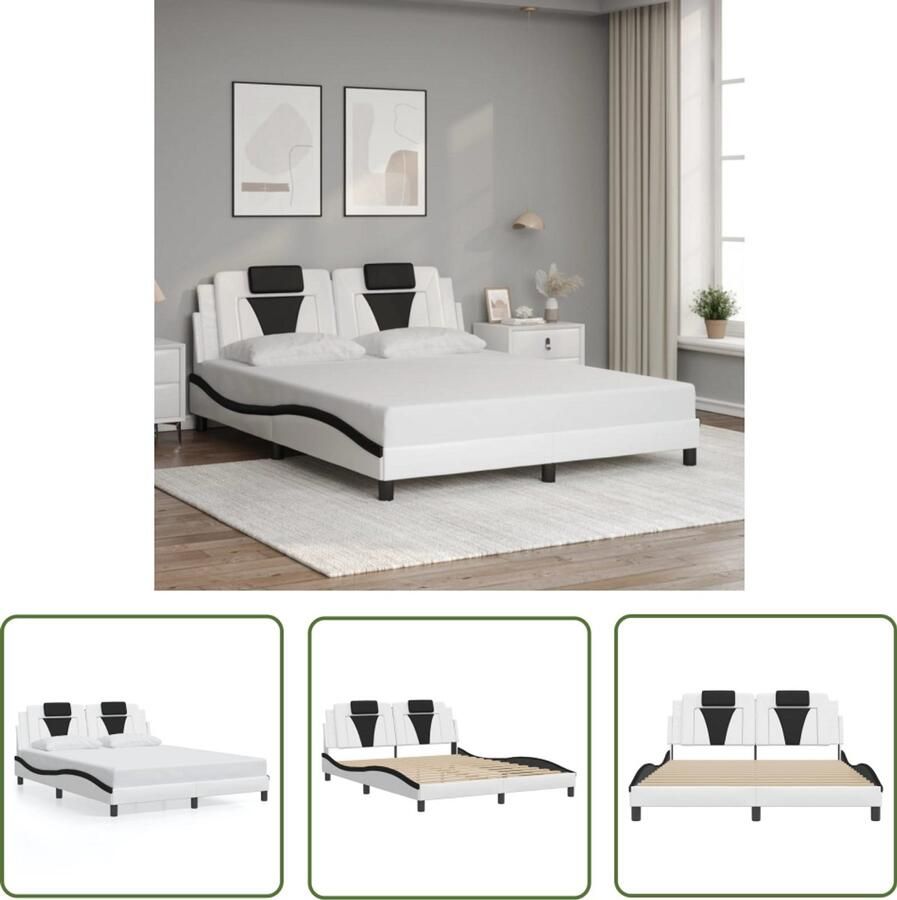 VidaXL Bedframe Viana zonder matras kunstleer zwart en wit 160x200 cm Bedframe Boxspring Hoofdbord Kunstleder Modern Design