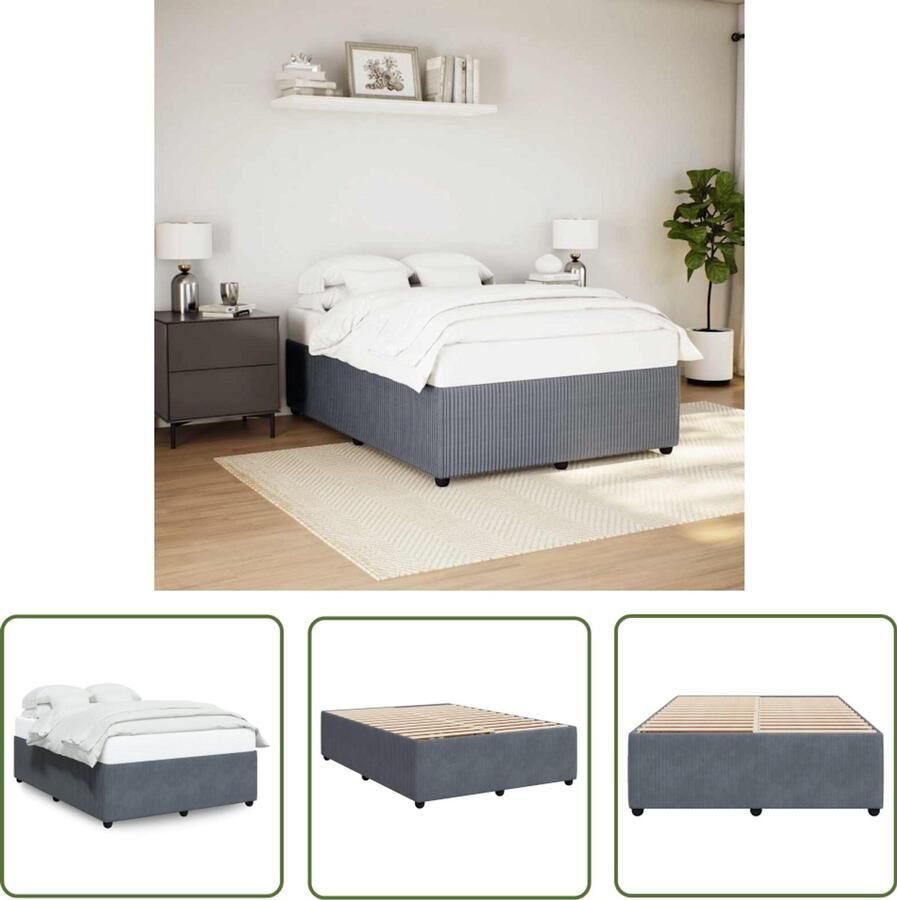 VidaXL Bedframe zonder matras 140x200 cm fluweel donkergrijs Bedframe Boxspring Tweepersoonsbed Donkere Kleuren Slaapcomfort