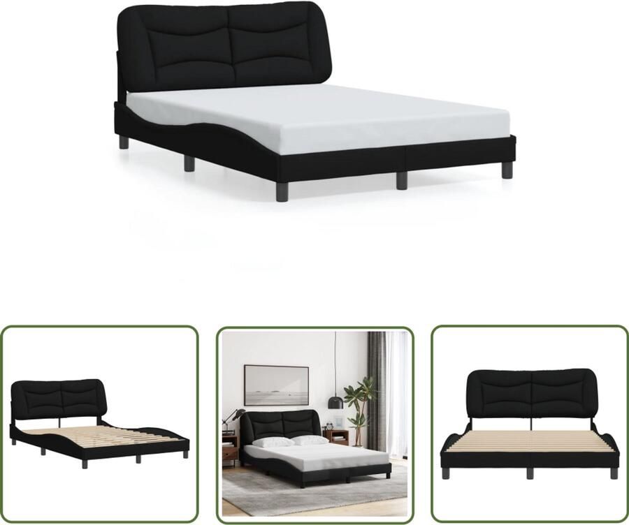 VidaXL Bedframe zonder matras Hvar stof zwart 140x200 cm Bedframe Boxspring Tweepersoonsbed Zwarte Bedbank Design Bed