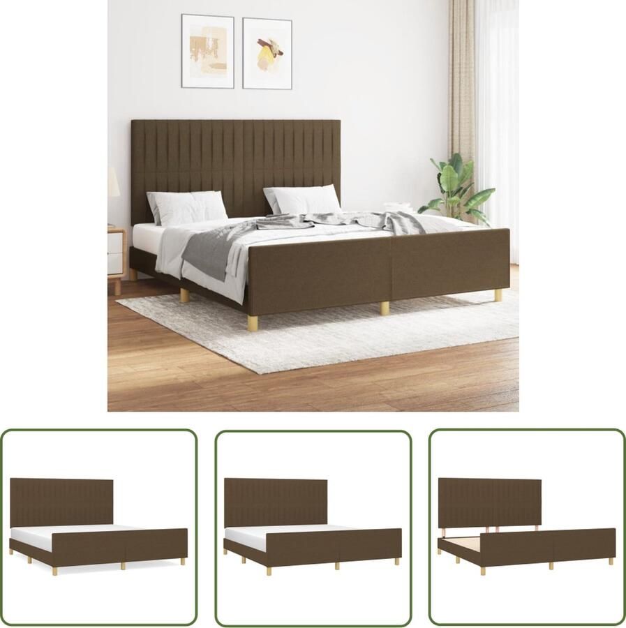 The Living Store Bedframe zonder matras stof donkerbruin 160x200 cm Bedframe Boxspring Donkere Meubels Houten Bed Tweepersoonsbed