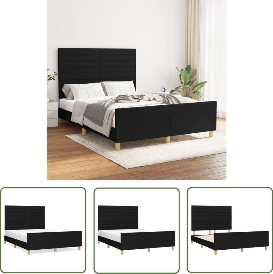 The Living Store Bedframe Comfort Bedframes 193 x 146 x 118 128 cm Zwart stoffen bekleding Bedframe Boxspring Hoofdbord Tweepersoonsbed Zwarte Bedbank