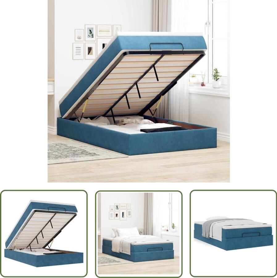 VidaXL Bed poef met matras 120x190 cm fluweel donkerblauw Bedpoef Boxspring Slaapbank Tweepersoonsbed Nachtkussen