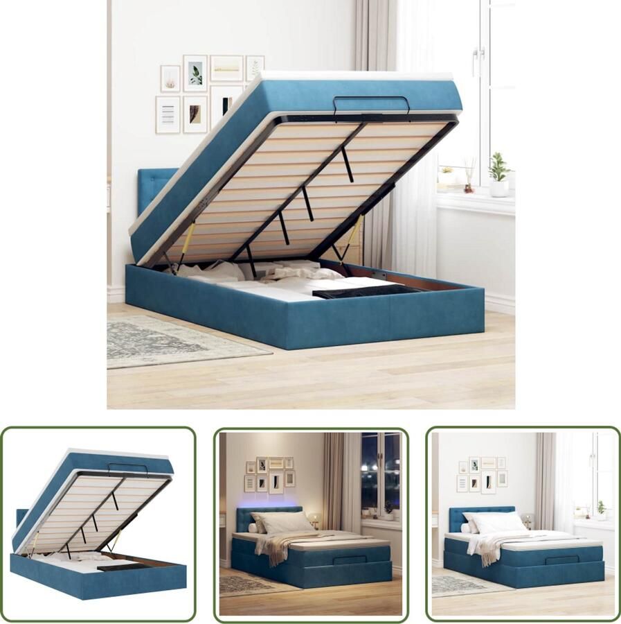 VidaXL Boxspring Bedpoef Bed poef met matras en LED's 120x190 cm fluweel donkerblauw Slaapbank Led Lamp Usb Aansluiting