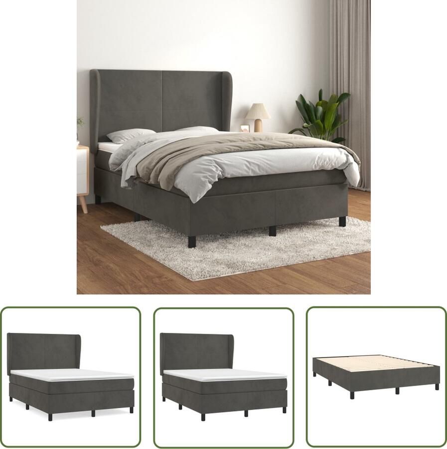 The Living Store Boxspringbed donkergrijs fluweel 193x147x118 128 cm pocketvering Boxspringbed Boxspring Fluweel Bed Donker Grijs Bed Tweepersoons Bed