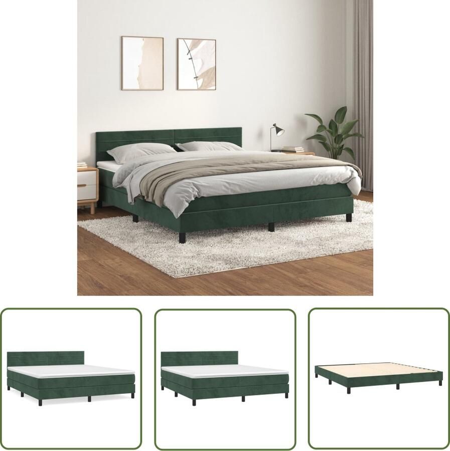 The Living Store Boxspringbed naam Bed 203 x 160 x 78 88 cm Donkergroen Boxspringbed Boxspring Donkere Groene Bed Velvet Bed Tweepersoonsbed