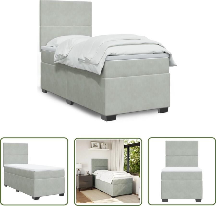 The Living Store Boxspringbed Bedframe lichtgrijs 203x80x25cm Fluweel Pocketvering matras Multiplex lattenbodem Middelharde ondersteuning Huidvriendelijk topmatras 80x200x20cm bedmatras 80x200x5cm bedtopmatras - Foto 2