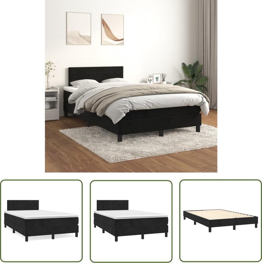 The Living Store Boxspringbed Zwart 203 x 120 x 78 88 cm Pocketvering matras Zachte fluwelen stof Boxspringbed Boxspring Tweepersoonsbed Velvet Bed Zware Boxspring