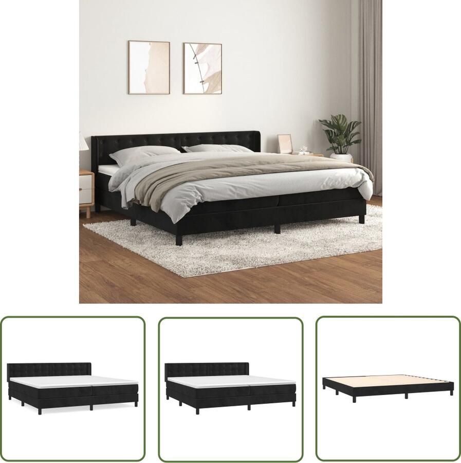 The Living Store Boxspringbed Luxe Zwart Fluweel 203x203cm Pocketvering Middelharde Ondersteuning Huidvriendelijk Boxspringbed Boxspring Tweepersoonsbed Velvet Bed Zware Boxspring