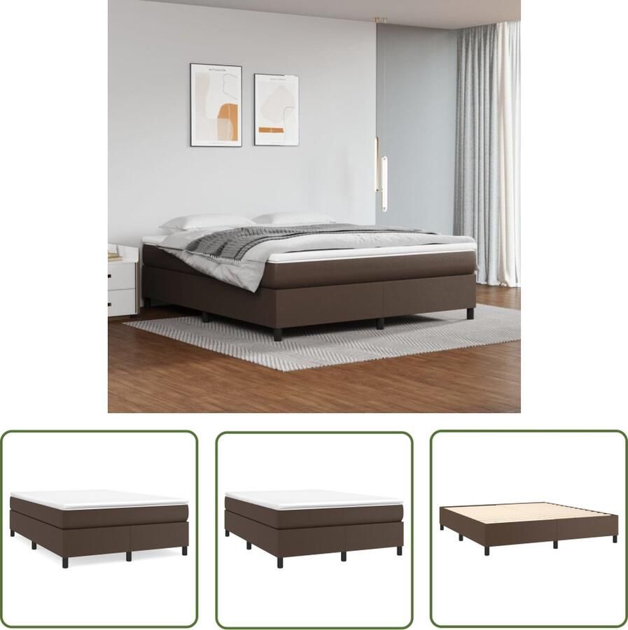 The Living Store Boxspring met matras kunstleer bruin 160x200 cm Boxspringbed Boxspring Bed Frame Tweepersoonsbed Lederlook