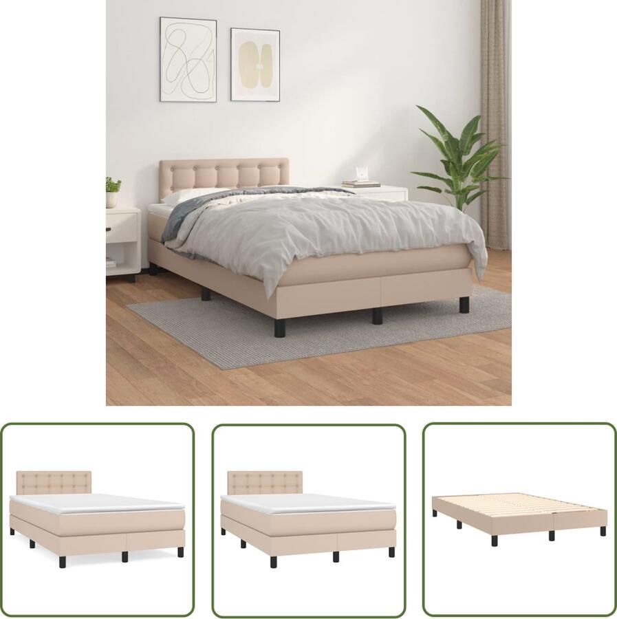 The Living Store Boxspringbed Cappuccino kunstleer 203x120x78 88 cm Pocketvering matras Hoogte verstelbaar hoofdbord Huidvriendelijk topmatras Boxspringbed Cappucino Kunstleer Tweepersoonsbed Pocketed Veren Matras - Foto 2