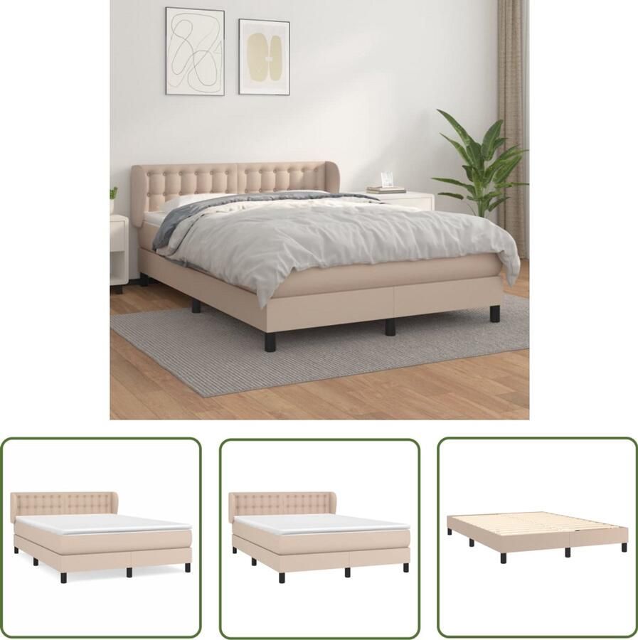 The Living Store Boxspringbed Cappuccino Kunstleren bed in 140x200cm met pocketvering matras en comfortabel topmatras Verstelbaar hoofdbord Duurzaam materiaal Huidvriendelijk Eenvoudige montage