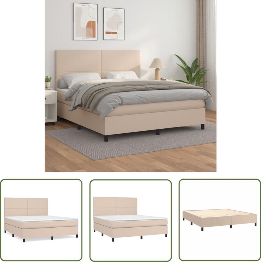 The Living Store Boxspringbed Cappuccino 203 x 183 x 78 88 cm Hoogwaardig kunstleer verstelbaar hoofdbord pocketvering matras middelharde ondersteuning huidvriendelijk topmatras
