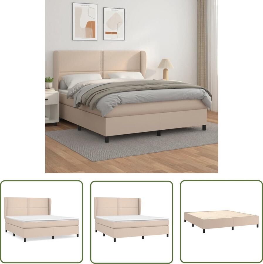 The Living Store Boxspringbed Cappuccino Kunstleer 203 x 183 x 118 128 cm Duurzaam kunstleer Verstelbaar hoofdbord Pocketvering matras Middelharde ondersteuning Huidvriendelijk topmatras