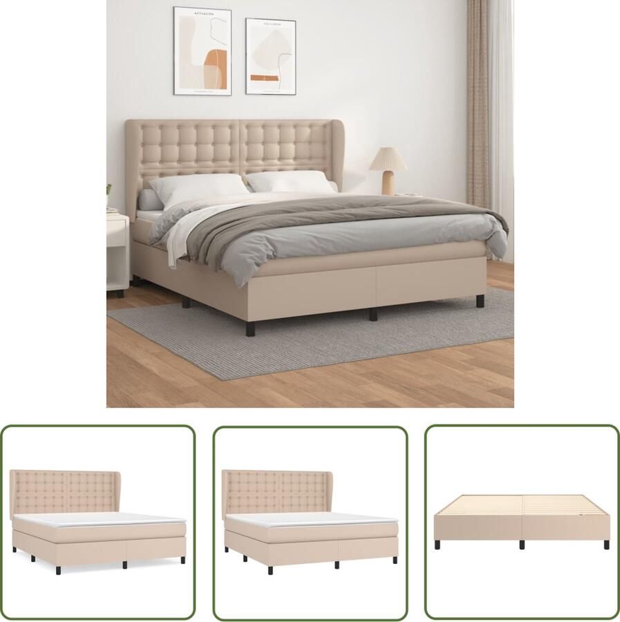 The Living Store Boxspringbed Cappuccino Kunstleer 203x183x118 128 cm Duurzaam kunstleer verstelbaar hoofdbord pocketvering matras middelharde ondersteuning huidvriendelijk topmatras Inclusief montagehandleiding