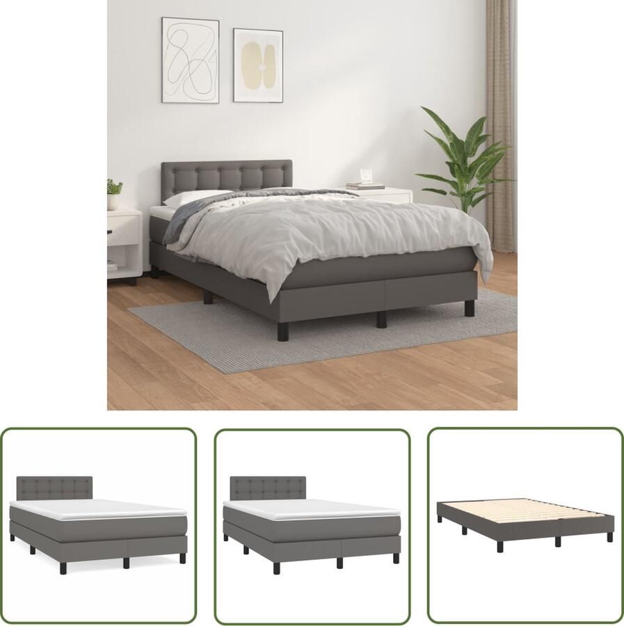 The Living Store Boxspringbed Grijs Kunstleren 203x120x78 88 cm Hoogwaardig materiaal Verstelbaar hoofdbord Pocketvering matras Middelharde ondersteuning Huidvriendelijk topmatras Inclusief montagehandleiding