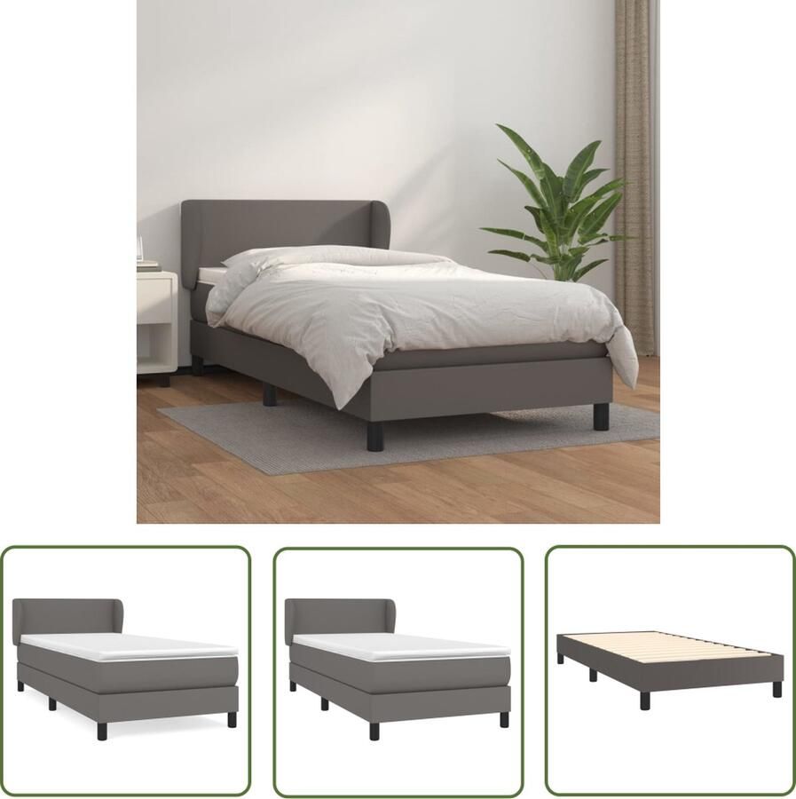 The Living Store Boxspring met matras kunstleer grijs 80x200 cm Boxspring Boxsprings Bed Slaapmeubel Boxspringbed Boxspring Bed Tweepersoonsbed Bed Met Matras Bedframe Ledikant Bed Met Hoofdbord