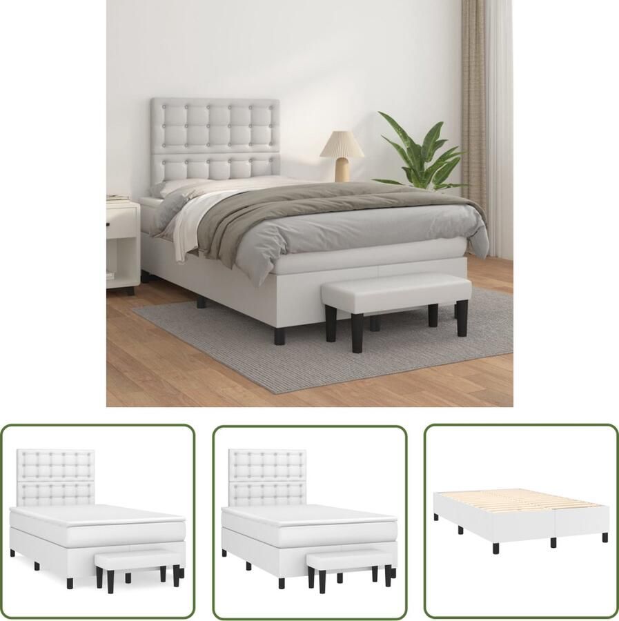 The Living Store Boxspringbed Wit Kunstleer 120 x 200 x 118 128 cm Verstelbaar hoofdbord Pocketvering matras Middelharde ondersteuning Huidvriendelijk topmatras Multifunctioneel bankje