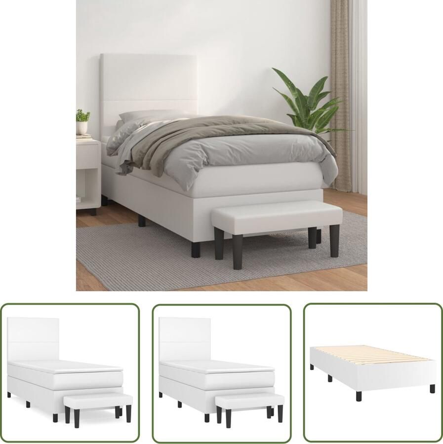 The Living Store Boxspring met matras kunstleer wit 80x200 cm Boxspring Boxsprings Bed Slaapmeubel Boxspringbed Boxspring Bed Tweepersoonsbed Bed Met Matras Bedframe Ledikant Bed Met Hoofdbord - Foto 2