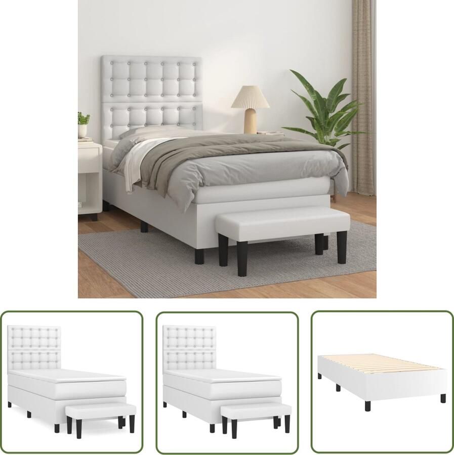 VidaXL Boxspring met matras kunstleer wit 90x200 cm Boxspringbed Boxspring Bed Frame Kunstleder Bed Pocketveer Matras