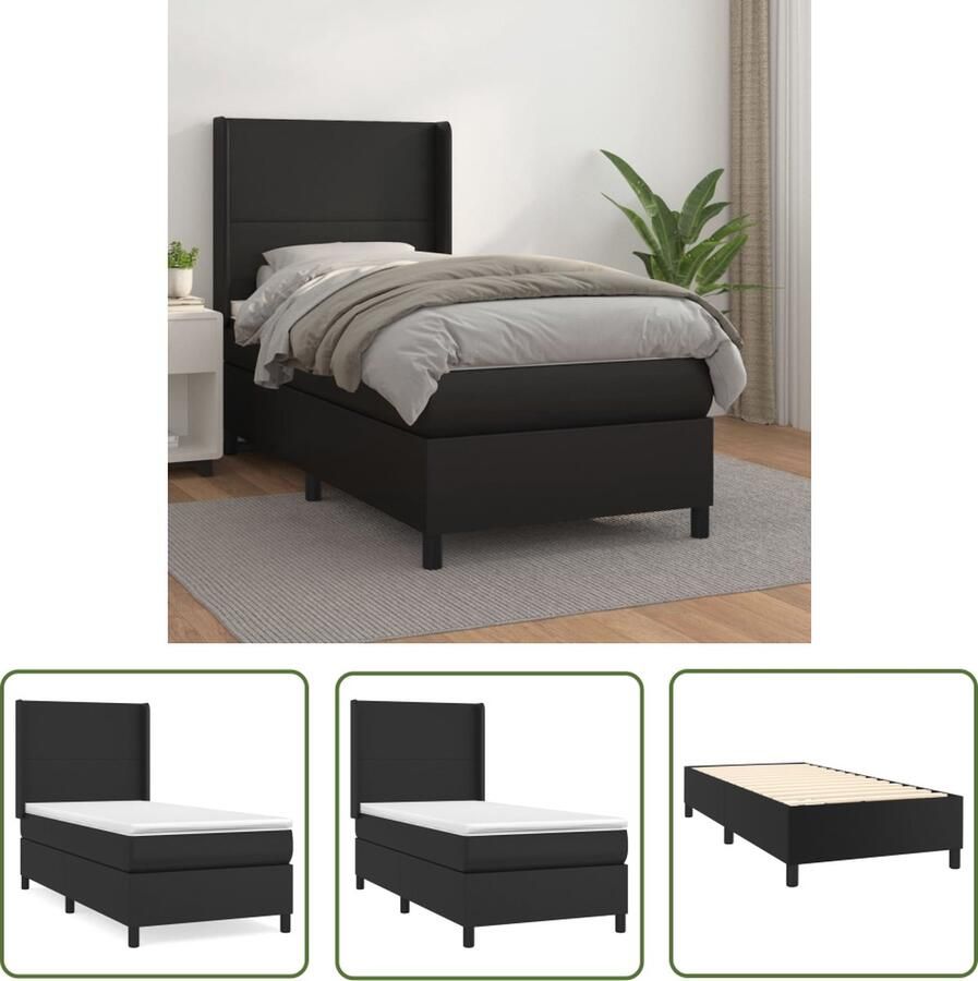 The Living Store Boxspringbed Kunstleer Pocketvering Middelhard 203x93x118 128cm Zwart-wit Incl Hoofdbord en Matrassen Boxspring Boxsprings Bed Frame Tweepersoonsbed Lederlook