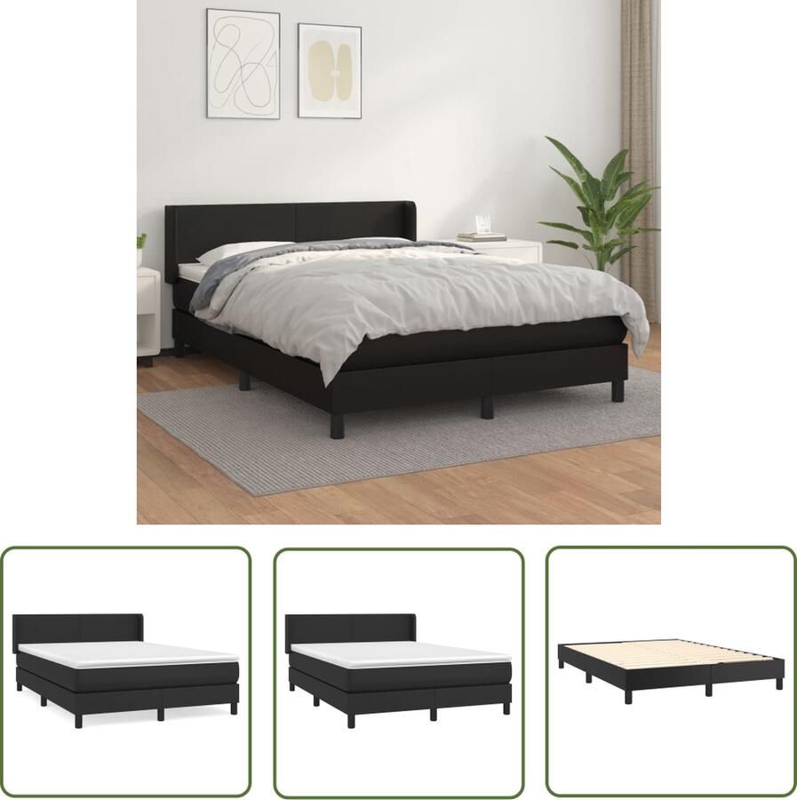 The Living Store Boxspringbed Kunstleer 193 x 147 x 78 88 cm Pocketvering Middelharde ondersteuning Huidvriendelijk Boxspringbed Kunstleer Bed Tweepersoonsbed Boxspring Frame Middenhard Matras - Foto 2