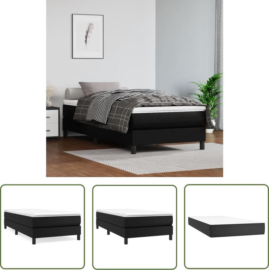 The Living Store Boxspring met matras kunstleer zwart 80x200 cm Boxspring Boxsprings Bed Slaapmeubel Boxspringbed Boxspring Bed Eenpersoonsbed Bed Met Matras Bedframe Ledikant Bedden - Foto 2