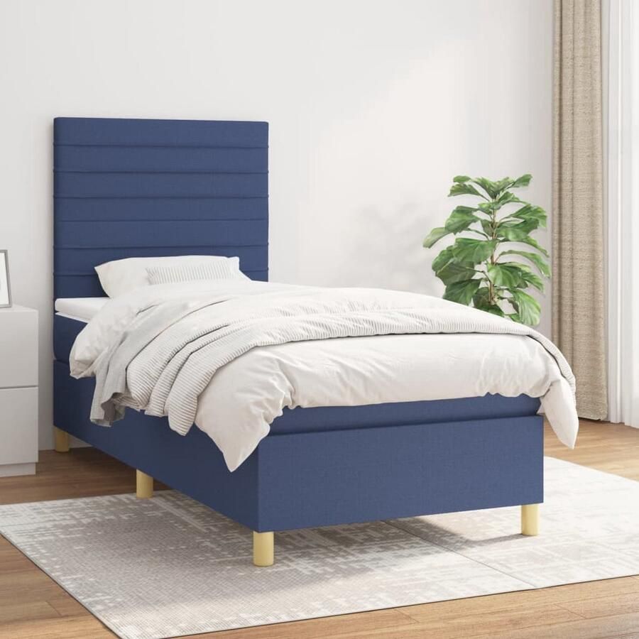 VidaXL Boxspring Blauw 80x200 cm Inclusief Matras Boxspringbed Boxspring Bed Frame Tweepersoonsbed Slaapcomfort Nacht Rust Matras Hoofdbord Pocketed Spring Mattress