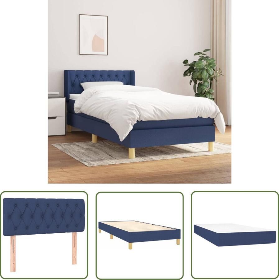 The Living Store Boxspringbed Comfort Bed 203x103x78 88 cm Blauw Met verstelbaar hoofdbord Pocketvering matras Middelhard bedmatras Huidvriendelijk topmatras Inclusief montagehandleiding