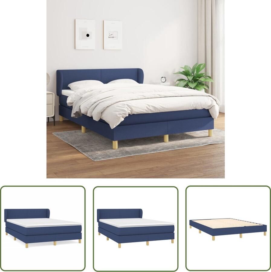 The Living Store Boxspringbed Blauw 193 x 147 x 118 128 cm Pocketvering matras Middelharde ondersteuning Huidvriendelijk topmatras Boxspringbed Boxspring Tweepersoonsbed Slaapcomfort Pocketed Veren Matras - Foto 2