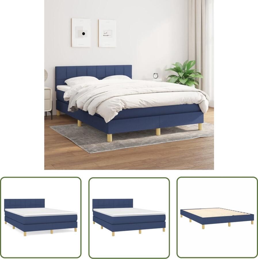 The Living Store Boxspringbed Pocketvering Middelharde Ondersteuning Huidvriendelijk Topmatras Multiplex Lattenbodem Blauw 193 x 140 x 25 cm Boxspringbed Boxspring Slaapcomfort Pocketvering Middenhard - Foto 2
